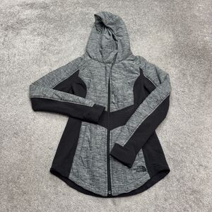 The North Face Pseudio Quilted Hoodie Jacket Womens XS Gray Black Colorblock